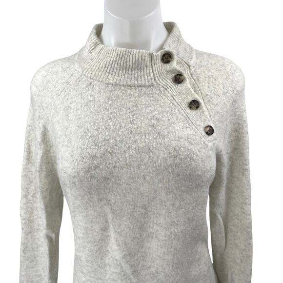 J.Crew Gray Knit Wool Mock Neck Button Long Sleeve Pullover Sweater Top Size XS - Picture 3 of 5